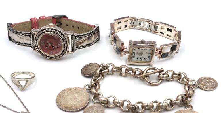Group lot of Vintage 925 sterling silver jewelry and watches