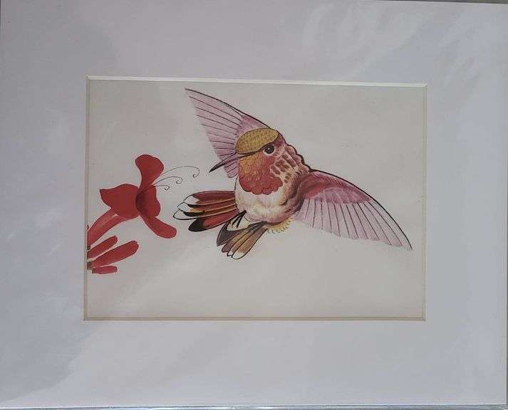 Collection of 3 original painting by Ping Zheng hand signed. Hummingbirds