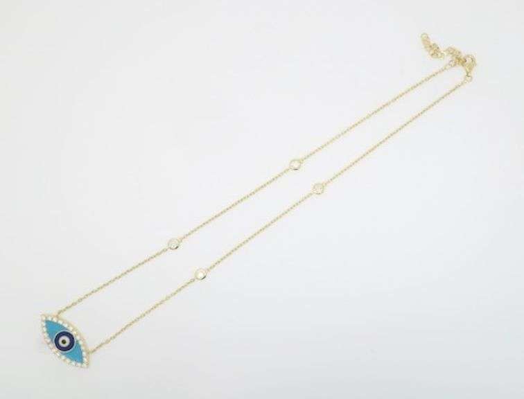 Diamond & Enamel Evil Eye Station Necklace