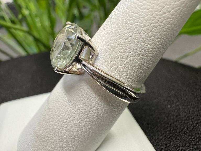 Sterling Silver Green Amethyst Gemstone Ring Size 7