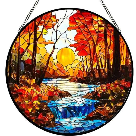 Tree and River Sunset Suncatcher