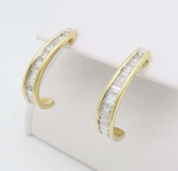 Baguette Cut Diamond J-Hoop Earrings