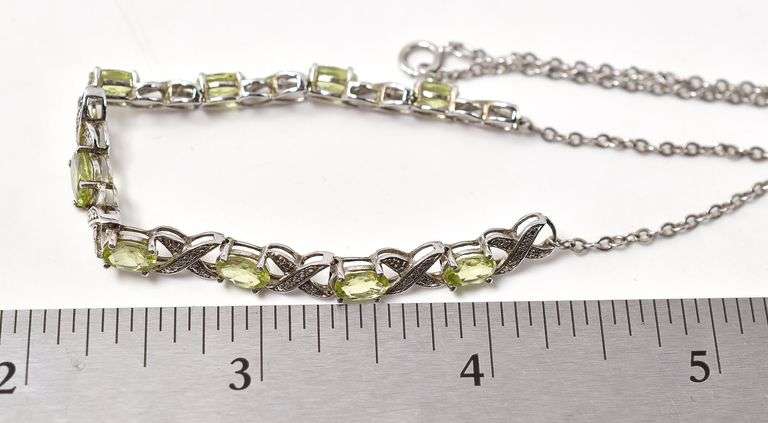 Peridot and Diamond Gemstone Necklace in Sterling Silver