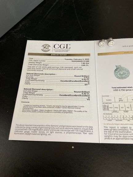 CERTIFIED BRAND NEW 14K WHITE GOLD DIAMOND STUDS