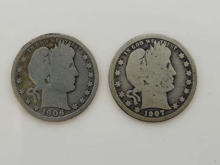 1906 O & 1907 Barber Quarters, Circulated