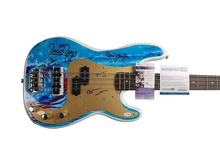 The Beach Boys Autographed Fender Bass Guitar with Surfin USA Lyric ACOA JSA