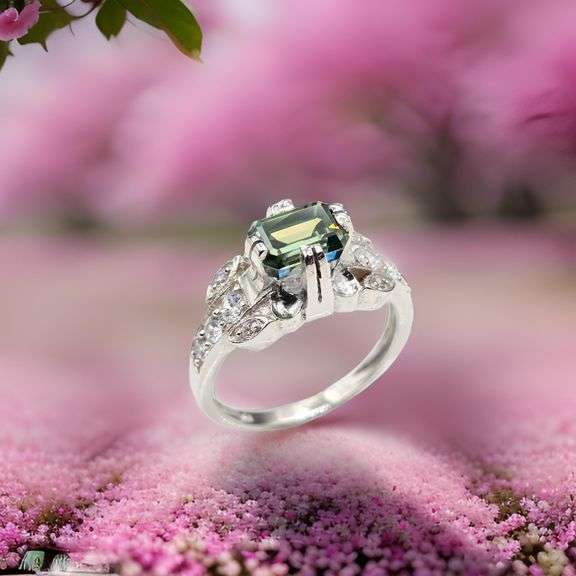 14 K Gold Plated Beautiful  1.5 Ct Lab Simulated Emerald Ring
