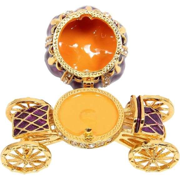 Hand-Painted Enameled Pumpkin Carriage Trinket Box