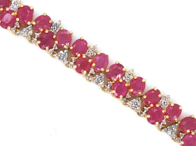 Fantastic 23.81CTW Oval Shaped Emerald-Cut Rubies & 2.00CTW Diamond Necklace on 14kt Yellow Gold Ove