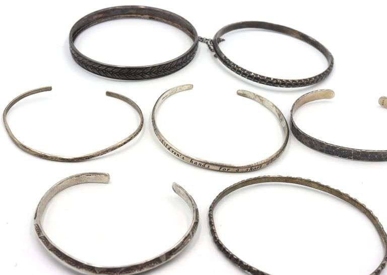 Group lot of Vintage 925 sterling silver cuff bangles