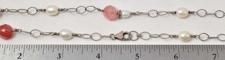 Pearl and Rose Quarts Necklace in Sterling Silver