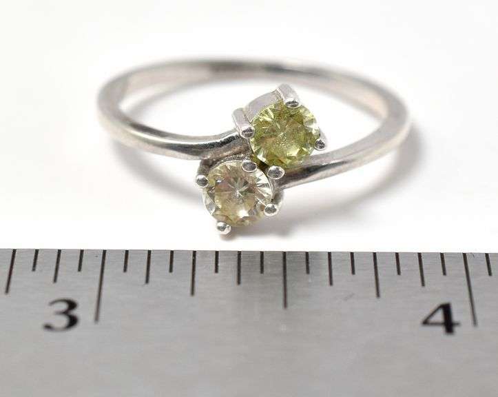 Green and White Gemstone Ring in Sterling Silver