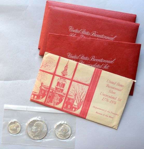 3 Bicentennial Red Envelope Silver Unc Sets
