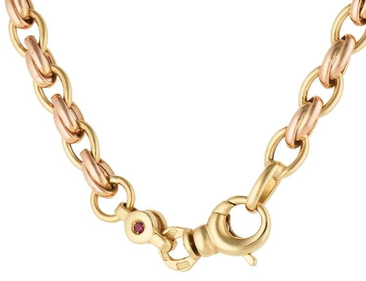 Roberto Coin Polished Two Tone Oval Link Chain Necklace in 18K