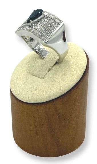 Spectacular 18kt White Gold Pear Shaped Sapphire and 4 Row Diamond Square Fancy Ring