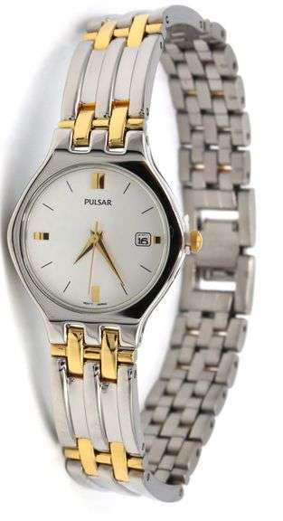 Pulsar two tone quartz round dial watch
