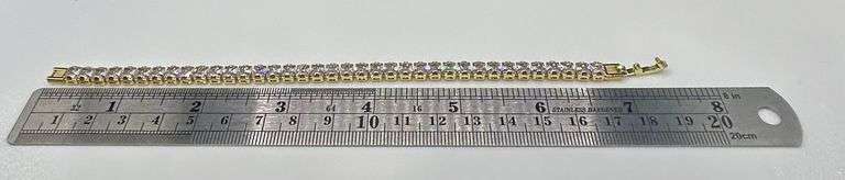 14 Kt Yellow Gold Plated VVs1 37 Individual Princess Cut Lab Simulated Diamond Tennis Bracelet.