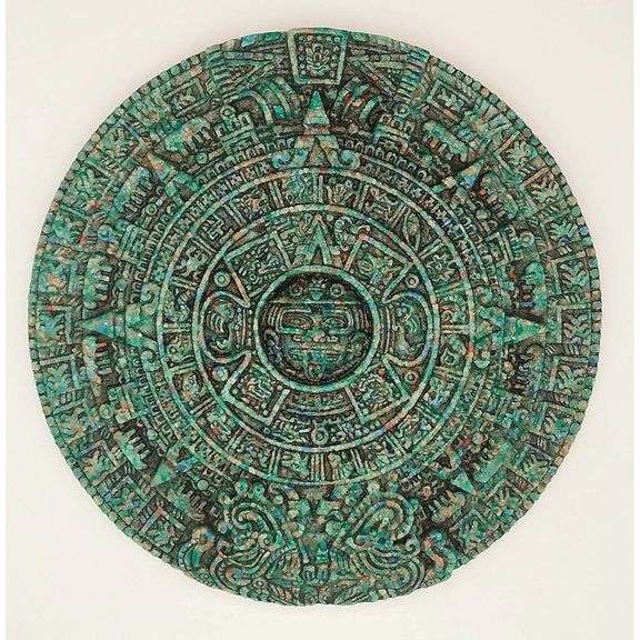 Green Malachite Aztec Calendar Teotihuacan Stone