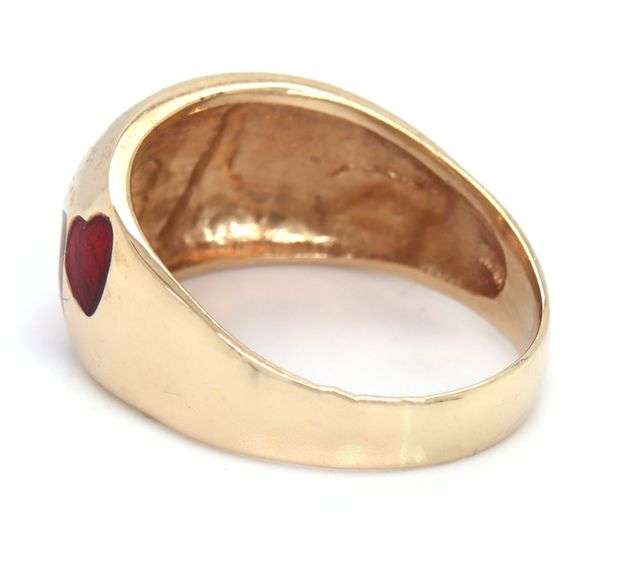 14kt Yellow gold red Enamel heart ring