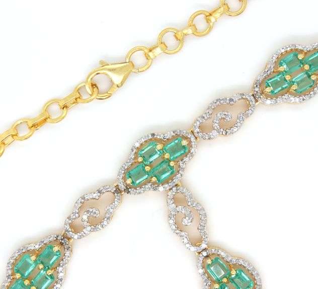 Mesmerizing Brand New European 10.13CTW Emerald Cut Emeralds & 2.90CTW Diamond Necklace in 14K Yello