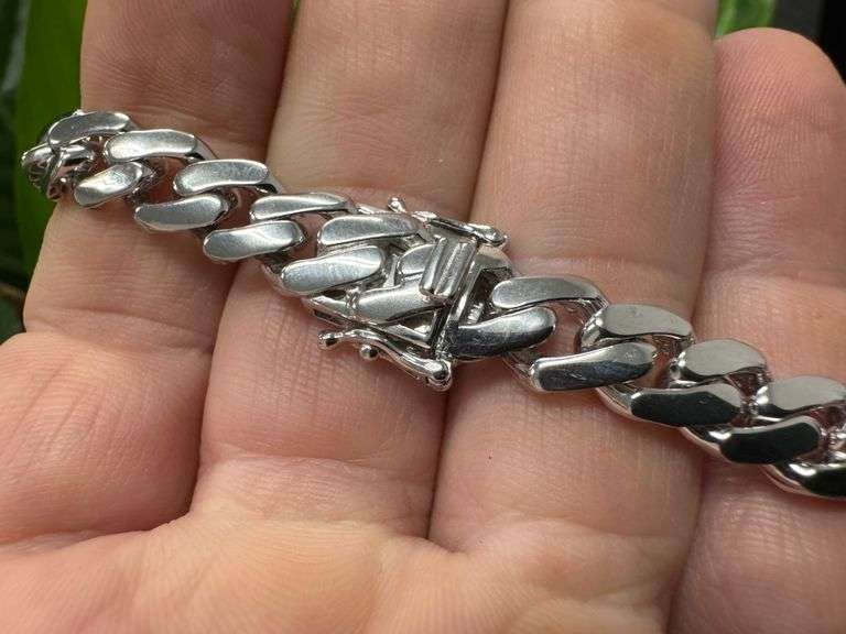 Rhodium Plated 925 Sterling Silver Santa Muerte Death Angel 14mm Cuban Bracelet 8"