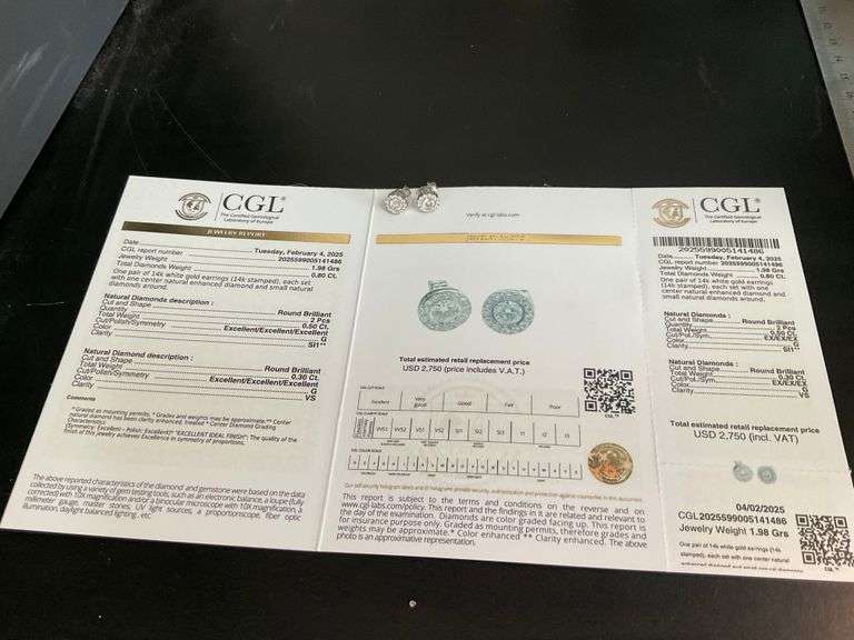 CERTIFIED BRAND NEW 14K WHITE GOLD DIAMOND STUDS