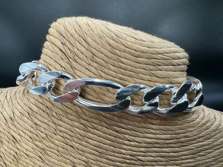 Men's 13.5mm .925 Sterling Silver Heavy Figaro Chain Cuban Link Italy Bracelet 9"