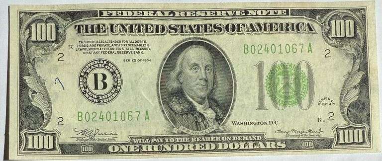$100 Near Unc 1934 NY Fed Reserve Note