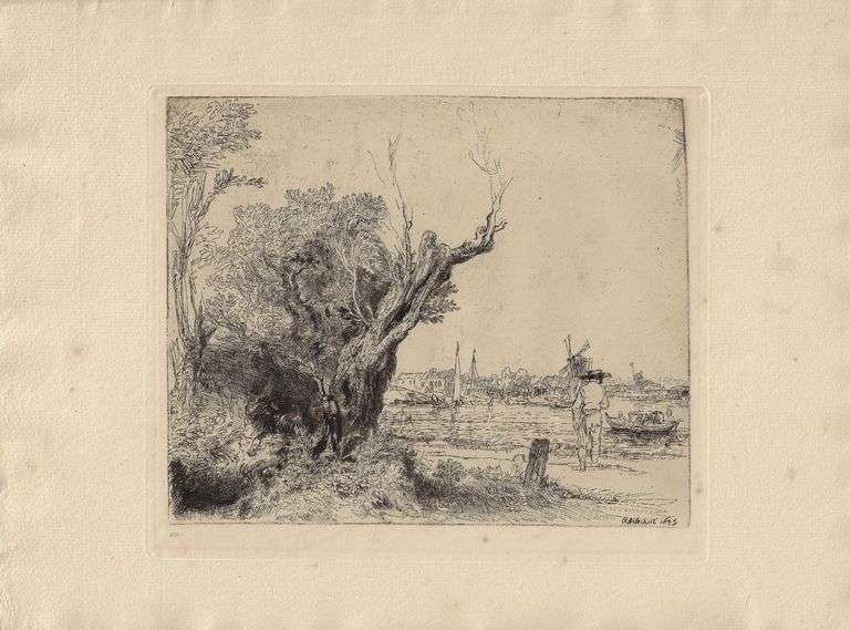 Rare Rembrandt Van Rijn Landscape Heliogravure Signed In The Plate 1883