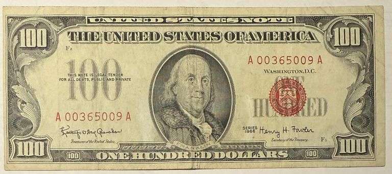 $100 Red Seal 1966 Fowler US Note