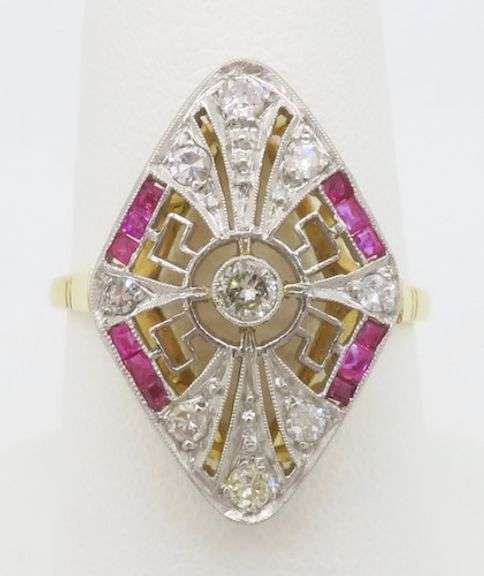 Navette Style Diamond & Ruby Ring