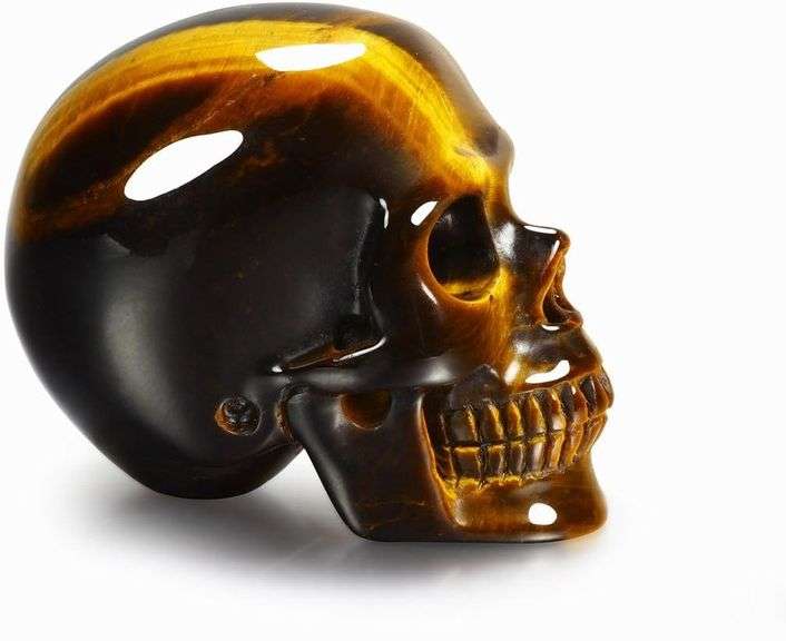 Gold Tiger Eye Hand-Carved Gemstone Skull