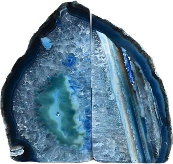 Natural Blue Agate Geode Bookends