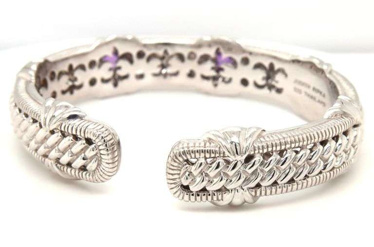 Judith Ripka amethyst cable hinged cuff bangle