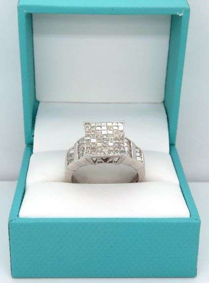 14kt White gold 2.50ctw Invisible set diamond square ring