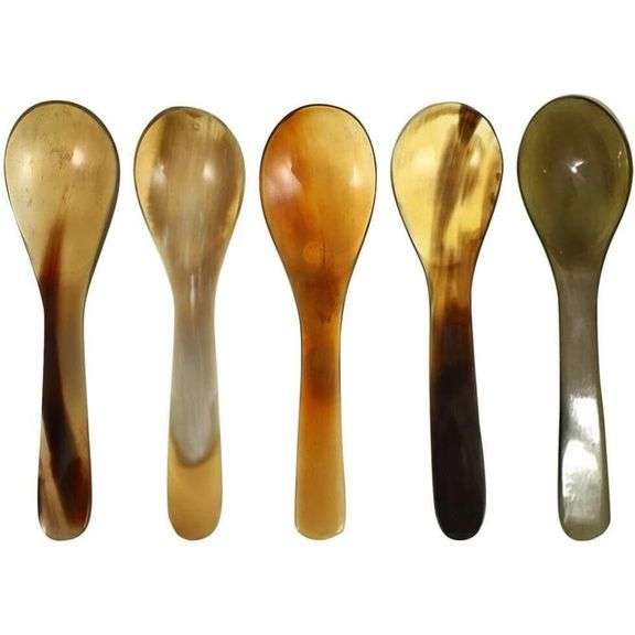 Lot of 5 Handmade Ox Horn Spoons