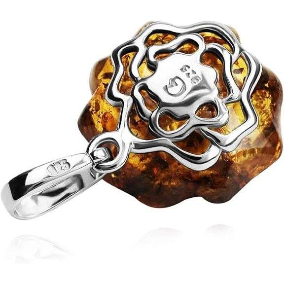 Baltic Amber Rose Pendant in Sterling Silver