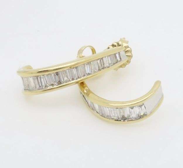 Baguette Cut Diamond J-Hoop Earrings