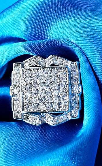 Men's 14 Kt White Gold Plate 5.75 Cttw. Lab Simulated Diamond Ring.