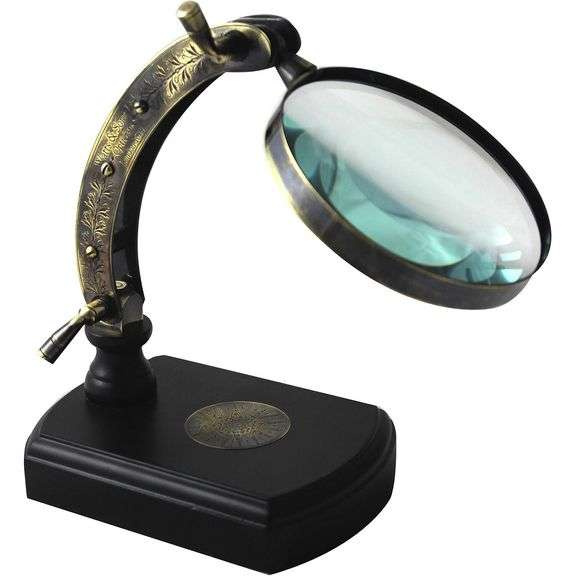 Brass Map Reader Magnifying Glass with Wooden Stand