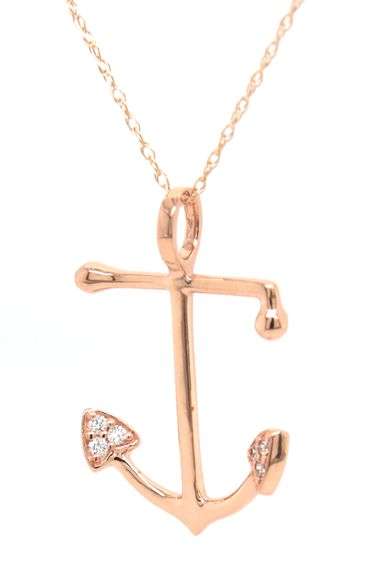 14kt Yellow gold diamond accent Anchor pendant on chain