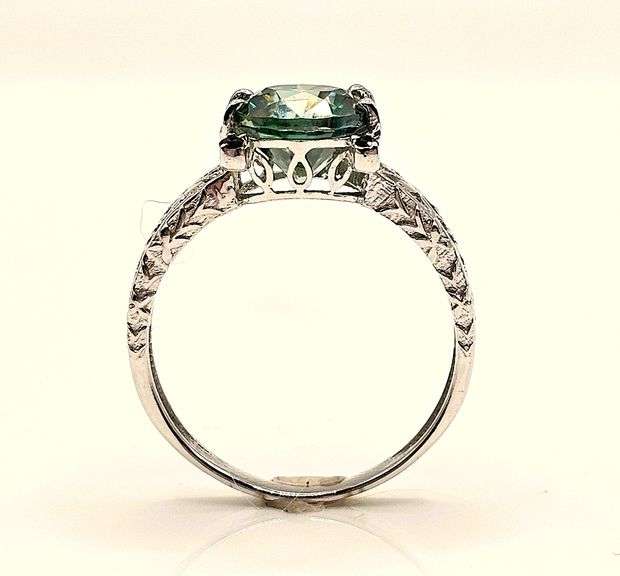14 K White Gold Plate 3.05 Ct Paraiba Green VVs1 Fire Moissanite Ring