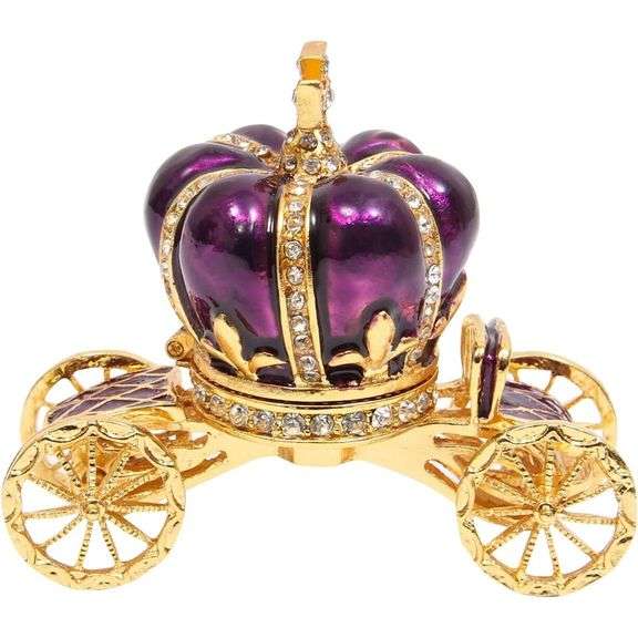 Hand-Painted Enameled Pumpkin Carriage Trinket Box