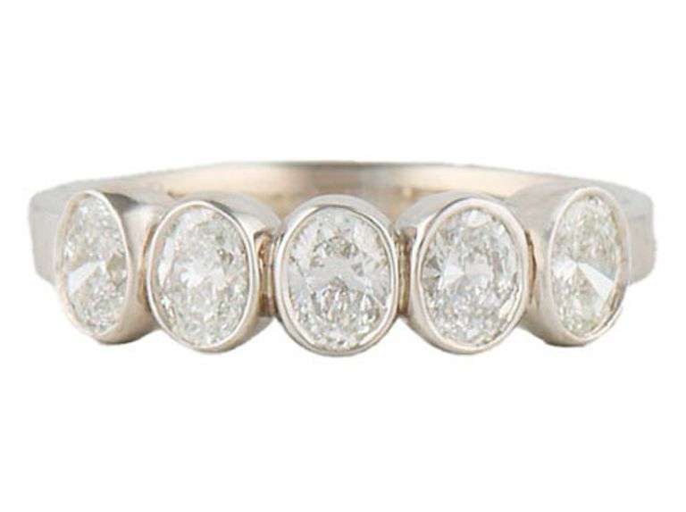 1.20ctw Oval Cut Diamond Five Stone Bezel Set Wedding Band Ring in 14K