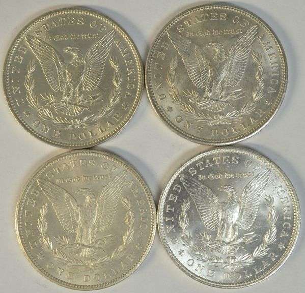 4 Diff. Cream-white Choice BU Morgan Silver Dollars 1896 to 1904-O