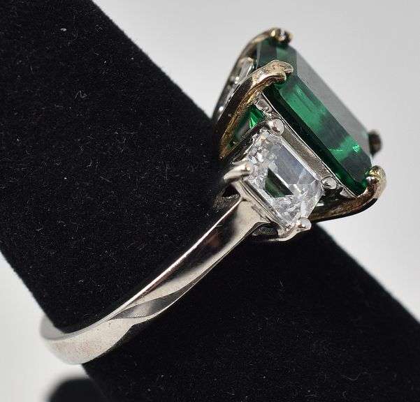 Lab Emerald Gemstone and CZ Gemstone Ring in Sterling Silver