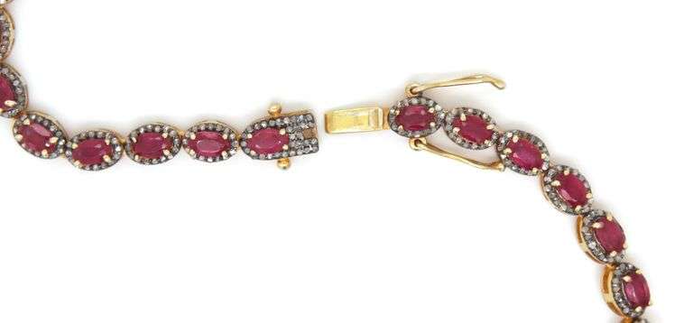 Ravishing 35.20CTW Oval Shaped Emerald-Cut Rubies & 7.84CTW Diamond Necklace in 14K Yellow Gold Over