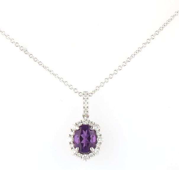 New 1.03ct Oval Amethyst and 0.50ctw Diamond Frame Pendant Necklace in 18K