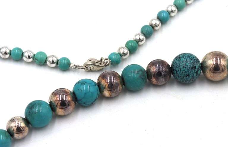 Turquoise and silver beaded necklace