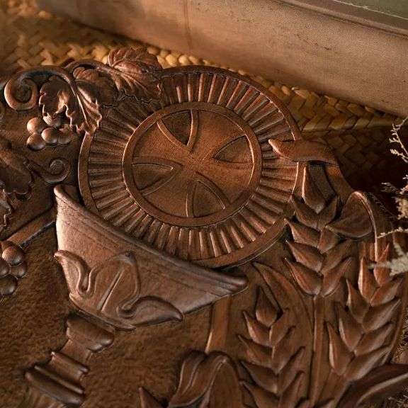 Hand-Carved Wooden The Sacrament Wall Plaque